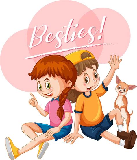 Best friend girls cartoon character with besties lettering 5268747 Vector Art at Vecteezy