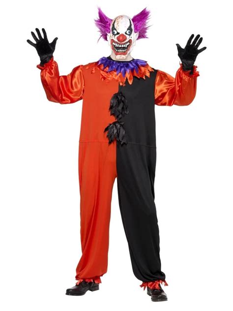 49 Red And Black Cirque Sinister Scary Bo Bo The Clown Men Adult Halloween Costume Medium