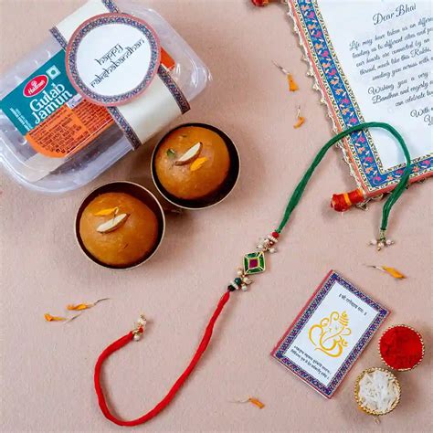 Rajtilak Rangoli Silver Rakhi With Haldirams Gulab Jamun Rakhi