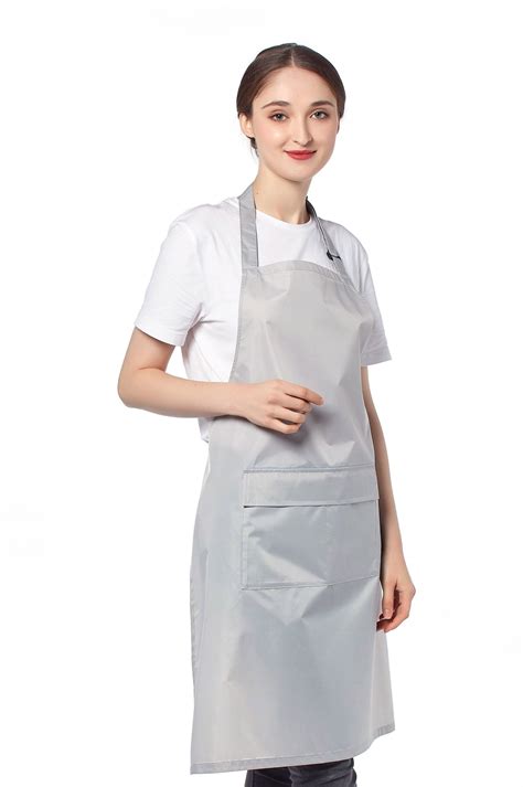 Silver Waterproof Soft PVC Apron With Adjustable Neck Strap And Front