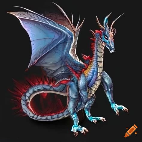 Side View Illustration Of A Detailed Dragon With Wings And Four Legs On