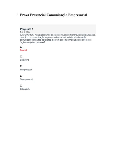 Prova Presencial Comunica O Empresarial Prova Presencial Comunica O