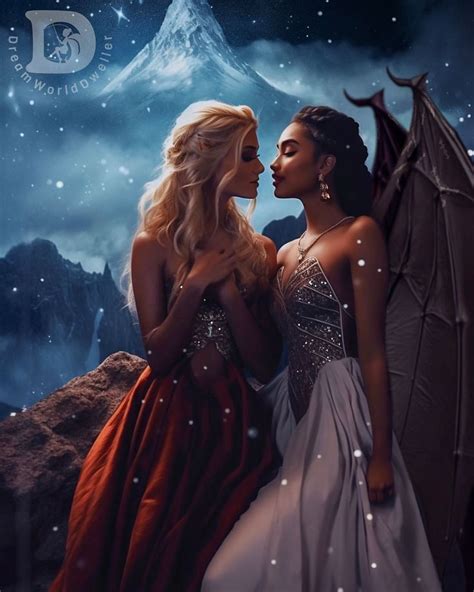 Two Beautiful Women Standing Next To Each Other In Front Of A Night Sky