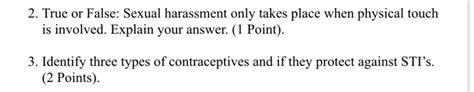 Solved 2 True Or False Sexual Harassment Only Takes Place