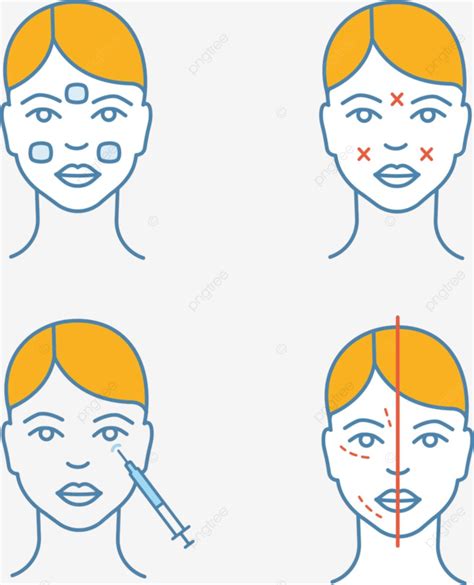 Neurotoxin Injection Color Icons Set Isolated Woman Face Vector