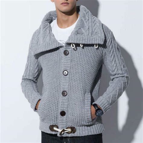 Buy Men Autumn Winter Fashion Cardigan Sweater Solid Color Turtleneck