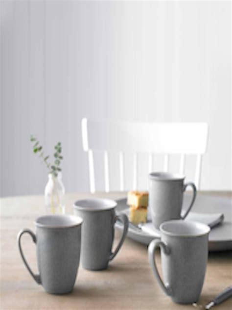 Buy Denby Elements Grey 4 Pieces Stoneware Matte Coffee Mugs 300 Ml ...