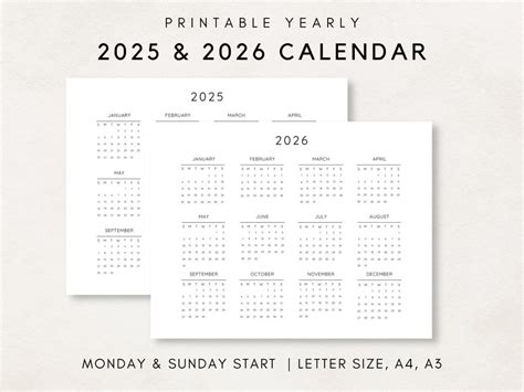 2025-2026 Yearly Calendar, Printable Calendar, 2025-2026 Calendar ...