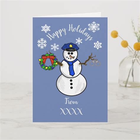 Policeman Snowman Christmas Card Dept Or Personal Zazzle Snowman