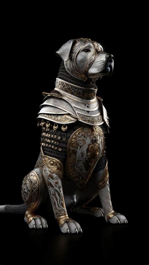 Dog Knight In Medieval Steel Armor Ai Generated Illustration Stock