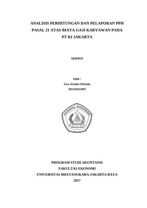 Pdf Analisis Perhitungan Dan Pelaporan Pph Repository Ubharajaya Ac