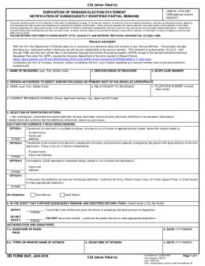 Fillable Online Dd Form Disposition Of Remains Election