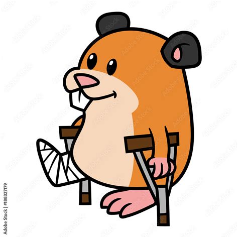 Cartoon Hamster With Crutches Illustration Stock Vector | Adobe Stock