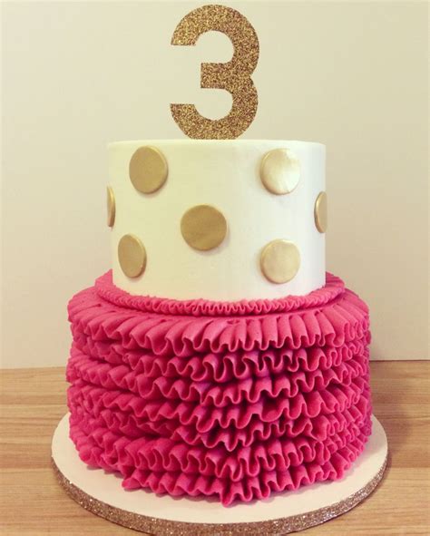 Pink Ruffle And Gold Polka Dots Cake