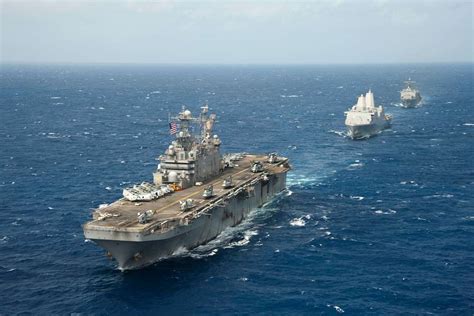 The Amphibious Assault Ship USS Peleliu LHA 5 Leads The Amphibious