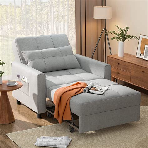 3 In 1 Convertible Sofa Beds Chair Sleeper Sofa Bed For Adults Light Gray