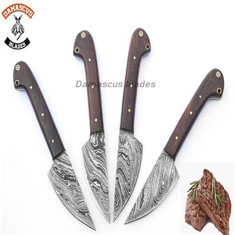 Steak Knives Set Custom Handmade Damascus Steel 4 Pieces Set