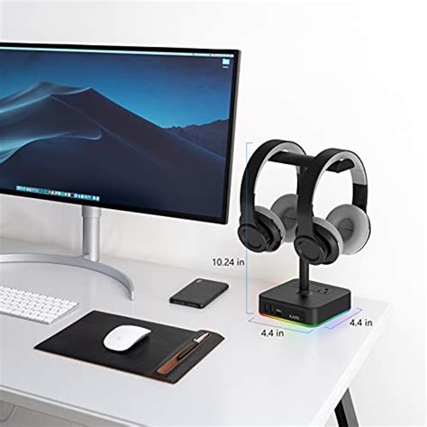 KAFRI RGB Dual Headphone Stand With USB C Charger Desk Gaming Double