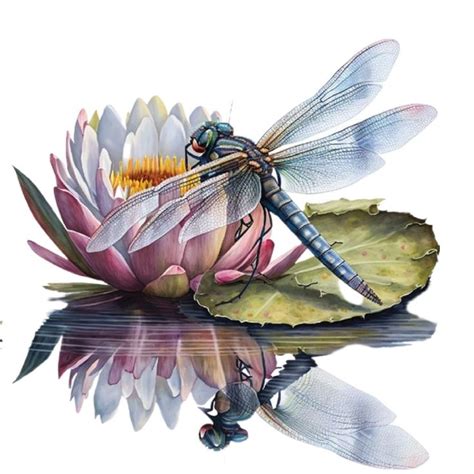 A Dragonfly Sitting On Top Of A Water Lily