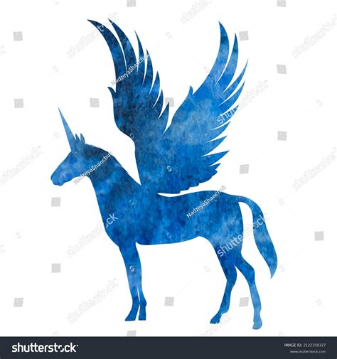 Blue Pegasus Watercolor Silhouette On White Stock Vector Royalty Free