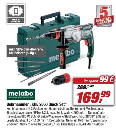 Bohrhammer „khe 2860 Quick Set” Metabo Angebot bei Toom Baumarkt ...
