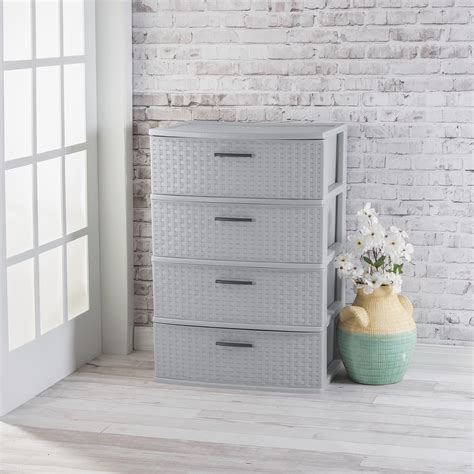 Sterilite 4 Drawer Wide Weave Tower Cement Bigbigmart