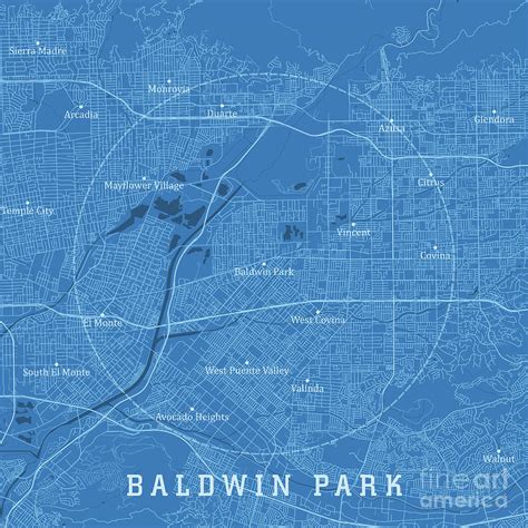 Baldwin Park Ca City Vector Road Map Blue Text Digital Art By Frank