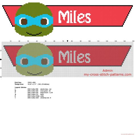 Miles cross stitch baby name with Teenage Mutant Ninja Turtles - free