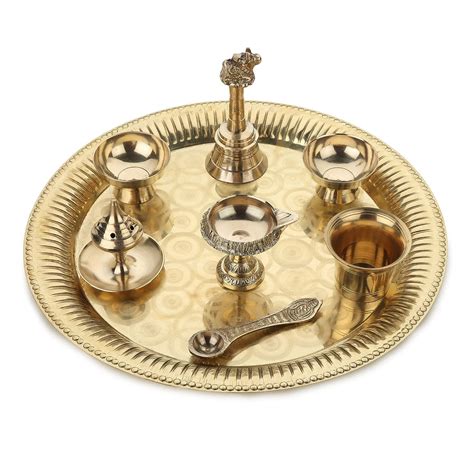 Dokchan Traditional Handcrafted Brass Puja 10 Inch Flate Thali Aarti