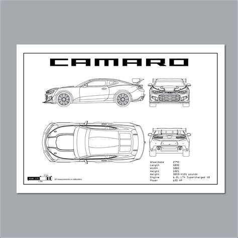 Blueprint Of A Camaro Chevy Camaro Car Blueprints Car Poster Garage