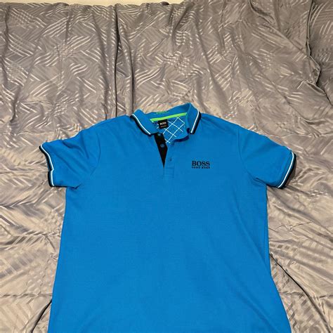 BLUE HUGO BOSS POLO SHIRT - MEDIUM - No Damage -... - Depop