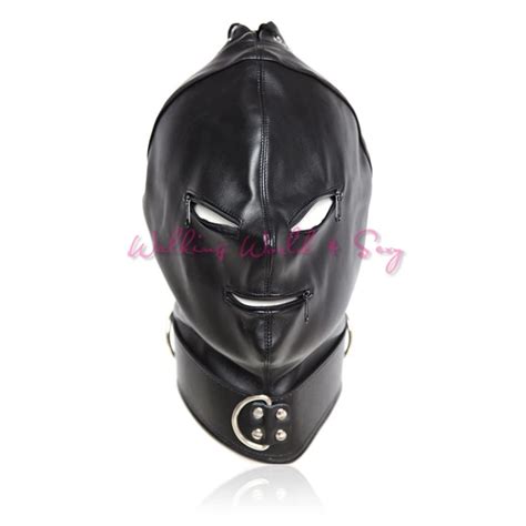 Buy Fetish Sex Toys Leather Sexy Mask Bondage Hood With Open Eyes And Mouth