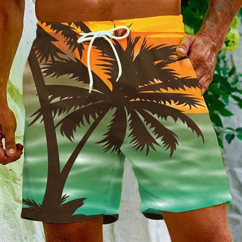 Hvyesh Plus Size Clearance Mens Short Swim Trunks Palm Tree Pattern