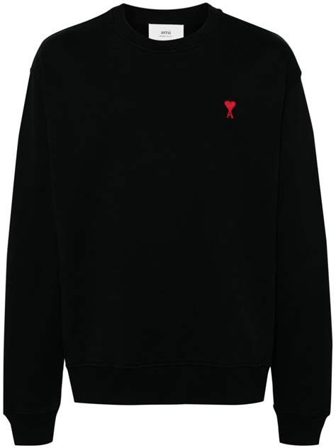 AMI Paris Embroidered Logo Cotton Sweatshirt Black FARFETCH