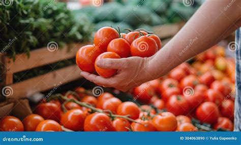 A Hand Is Holding A Fruit And Vegetable Stand Full Of Red Tomatoes Stock Illustration