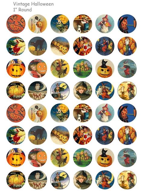 Vintage Halloween Digital Collage Sheet Inch Round Etsy