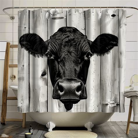 Black And White Cow Print Shower Curtain Rustic Farmhouse Bathroom