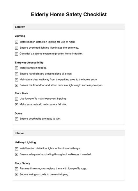 Elderly Home Safety Checklist Template And Example Free Pdf Download