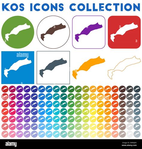 Kos Icons Collection Bright Colourful Trendy Map Icons Modern Kos Badge With Island Map