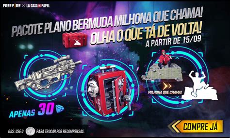 Skins E Itens Do Plano Bermuda De Volta Em Pacote Caixa Mania Free Fire