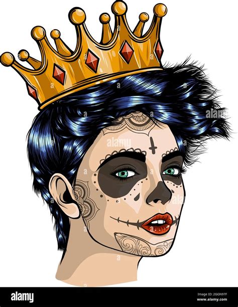 Mujer Calavera Con Una Corona De Rey Ilustraci N Vectorial Imagen