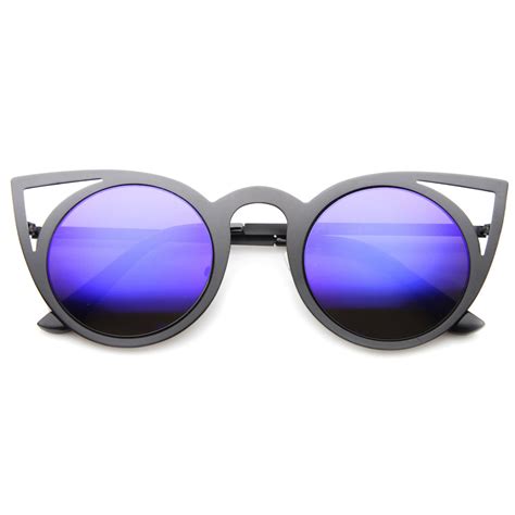 Womens Laser Cut Round Metal Revo Lens Sunglasses Zerouv