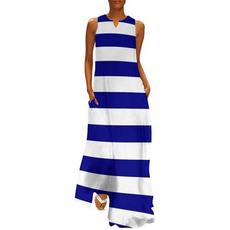 Blue and White Horizontal Stripes Long Dress Evening gown summer dress