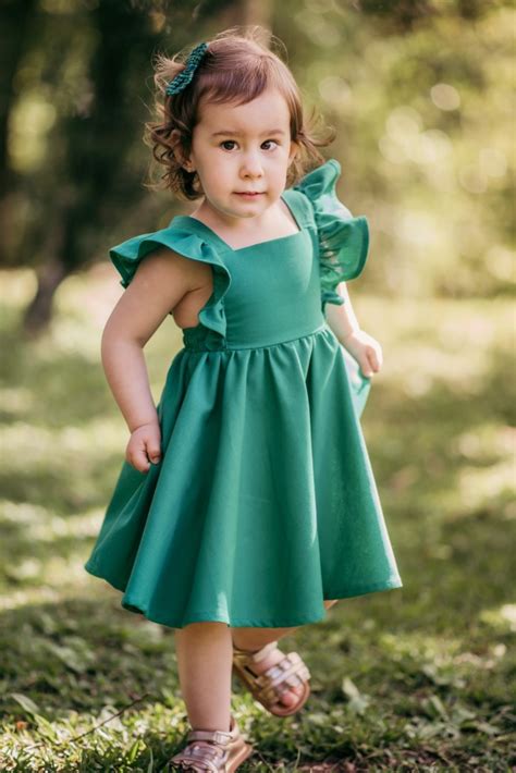 Vestido Infantil Camélia Linho Misto Sustentável Verde Pappus