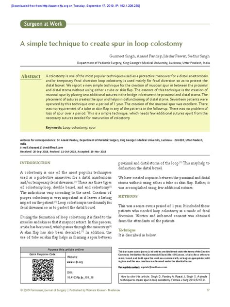 A Simple Technique To Create Spur In Loop Colostomy Surgeon At Work