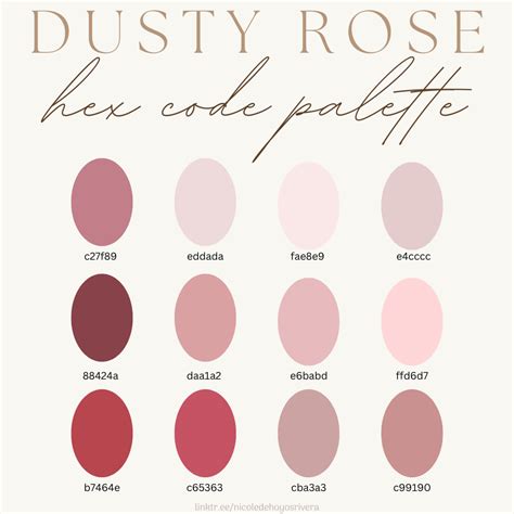 Dusty Rose Color Palette with Hex Codes and Instructions | Color ...