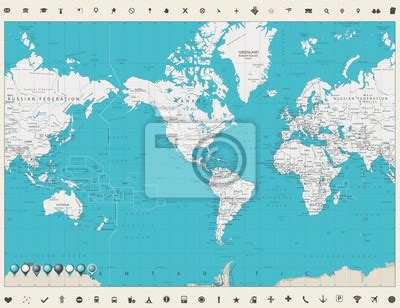 Fototapeta Wysoce Szczeg Owe Polityczne Mapa Wiata Vintage Kolory Na