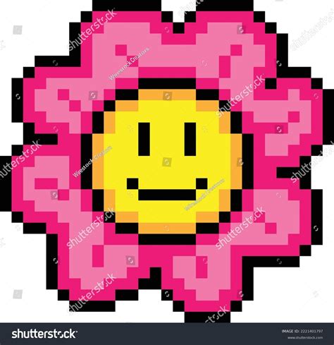 Pixel Art Smiling Flower Yellow Pink Stock Vector (Royalty Free ...