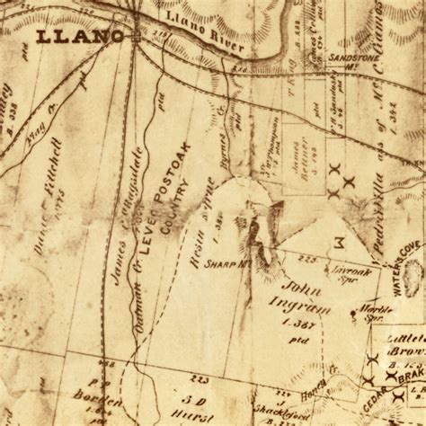 Vintage Map of Llano County, Texas 1875 by Ted's Vintage Art