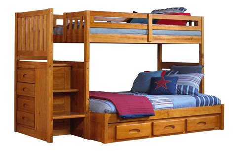 Discovery World Furniture Twin Over Full Honey Staircase Bunk Bed